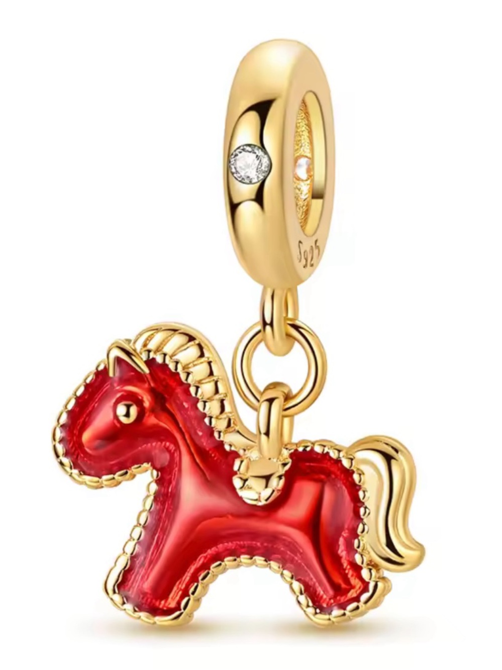 NWOT Red Fire Horse Pony charm Dangle Charm Sterling Silver 925